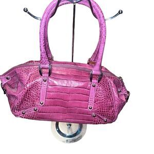 Jennifer Scott Fuchsia Leather Crocodile Print Handbag